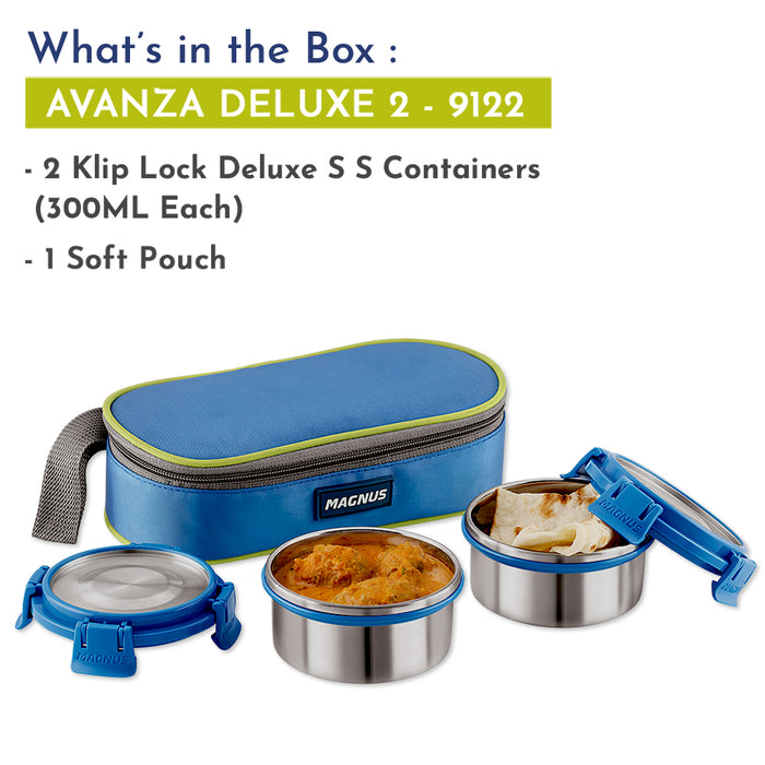 Magnus Avanza 2 Deluxe Stainless Steel Lunch Box | Airtight, Leakproof, Insulated | Ideal Lunch Box for Kids | Lunch Boxes for Office Men and Women | Compact Design with Carrying Pouch