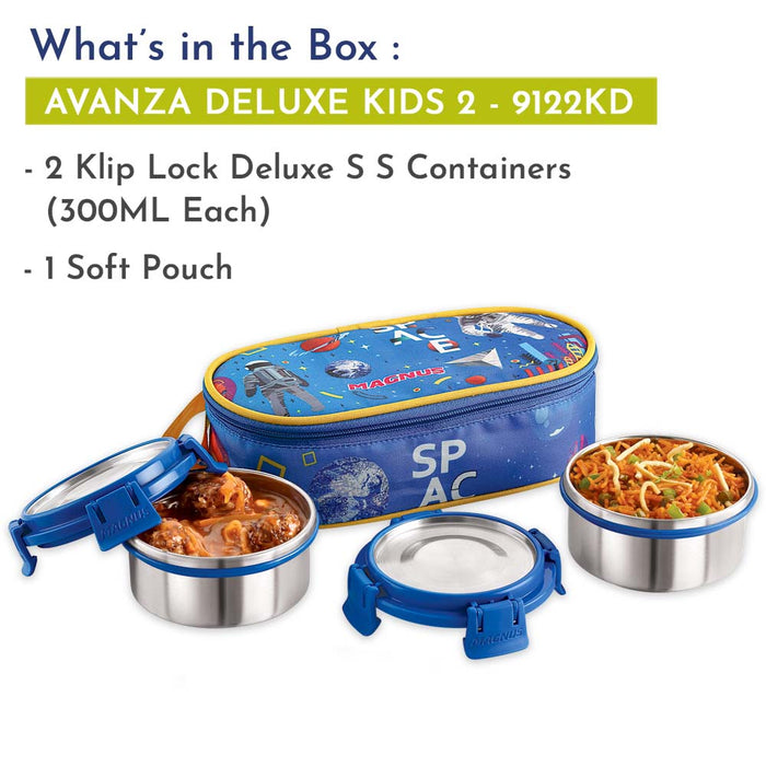 Magnus Avanza 2 Deluxe Kids Stainless Steel Lunch Box | Airtight, Leakproof, Insulated Cover | Sky Blue | Ideal Lunch Box for Kids, Lunch Boxes for Office Men, Women | Hot Meals