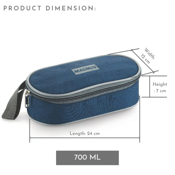 Magnus Feast 2 Stainless Steel Lunch Box Set - 700ml with 2 Leakproof Containers & BPA-Free Design, Soft Silicone Lids - Blue Lunch Box for Kids, Ideal Lunch Boxes for Office Men & Women