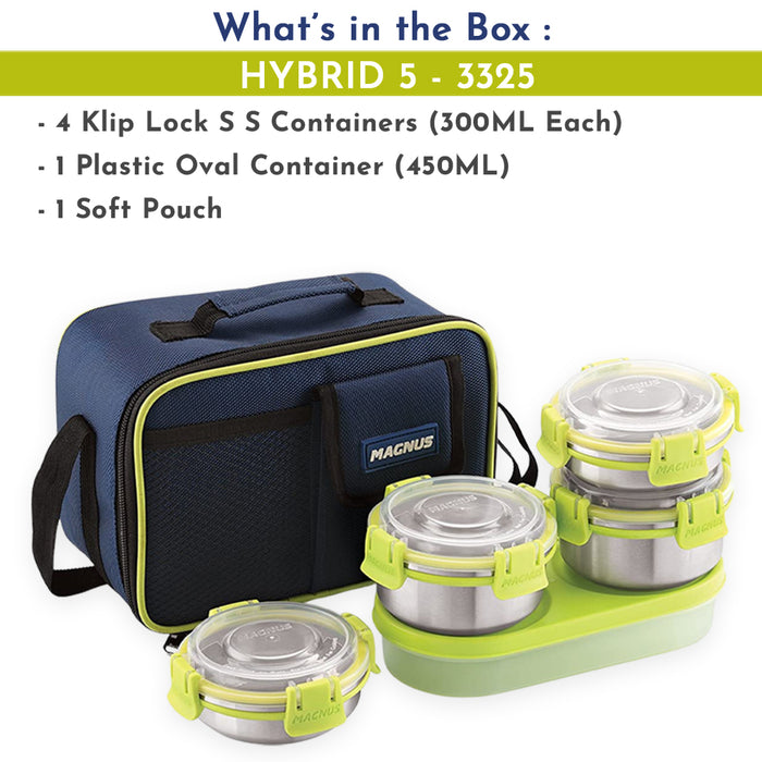 Magnus Nexus 5 Stainless Steel Lunch Box Set | Insulated, Air-Tight, Leakproof Lunch Box for Kids, Office Men & School Tiffin | Suitable for Men, Women - Blue