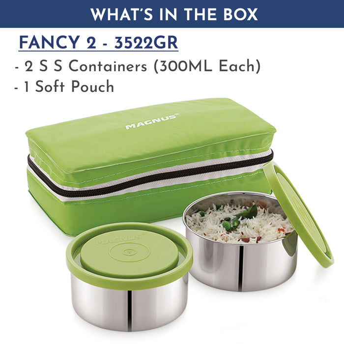 Magnus Fancy 2 Prime Steel Lunch Box Set | Leak-Proof Containers for Office & School | 1050ml | Lunch Bag for Men, Women | Lunch Box for Kids | Lunch Boxes for Office Men | Stylish Design (Green)