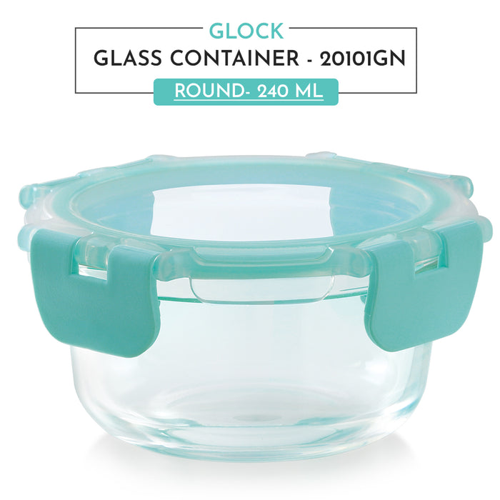 Magnus Glock Round Glass Food Storage Containers Set, Airtight Glass Lunch Containers, Exclusive of BPA, for Microwave, Oven, Freezer & Dishwasher Friendly,240ml -Green