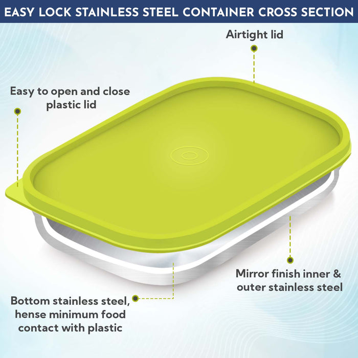 Magnus Rush Stainless Steel Lunch Box - Airtight & Leak Proof Tiffin, 2 Containers (800ml & 200ml), Ideal Lunch Box for Kids, Lunch Boxes for Office Men, Women & Picnic, Green