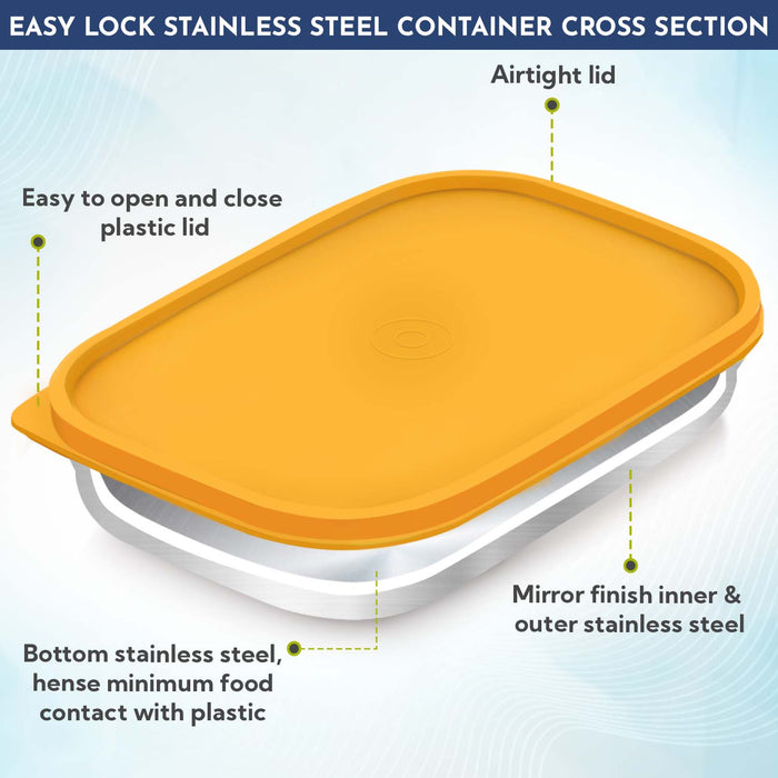 Magnus Rush Stainless Steel Lunch Box - Airtight & Leak Proof Tiffin, 2 Containers (800ml & 200ml), Ideal Lunch Box for Kids, Lunch Boxes for Office Men, Women & Picnic, Orange
