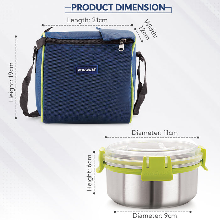 Magnus Nexus 5 Prime Stainless Steel Lunch Box Set | Insulated, Air-Tight, Leakproof Lunch Box for Kids, Office Men & School Tiffin | Suitable for Men, Women - Blue