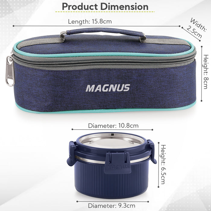 Magnus Microwave Avanza 2 Deluxe - Stainless Steel Ribbed Microwave Safe Leakproof Lunch Box with Klip Lock & Carry Bag |Tiffin for Office, School, Men, Women, Kids