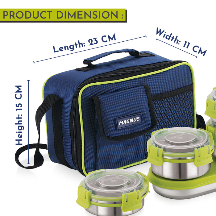 Magnus Hybrid 5 Prime Lunch Box - Premium Stainless Steel Tiffin Set for Kids, Boys, Men and Women - Ideal Lunch Boxes for Office Men, Leakproof Containers, Insulated Cover