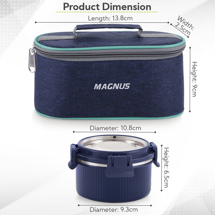 Magnus Microwave Avanza 3 Deluxe Prime - Stainless Steel Ribbed Microwave Safe Leakproof Lunch Box with Klip Lock & Carry Bag |Tiffin for Office, School, Men, Women, Kids
