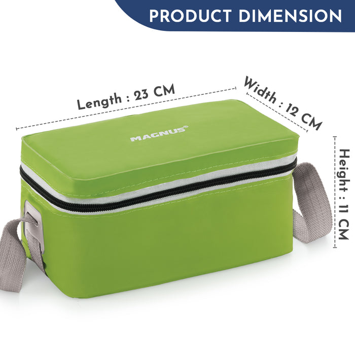 Magnus Fancy 3 Steel Lunch Box Set with Leak-Proof Containers, 3 Compartments, Washable Cover, Stylish Carry Bag - Lunch Box for Kids, Lunch Boxes for Office Men and Women, Safe Design (Green)