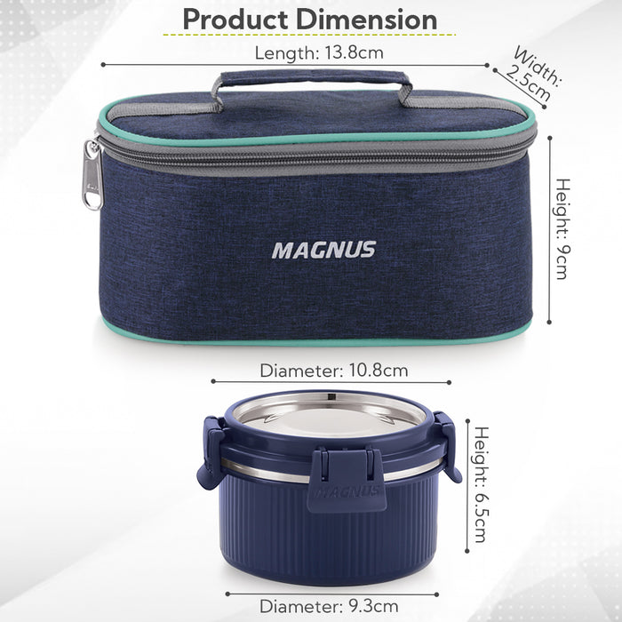 Magnus Microwave Avanza 3 Deluxe  - Stainless Steel Leakproof Lunch Box for Kids with Klip Lock & Insulated Bag | Airtight BPA-Free Tiffin | Ideal Lunch Boxes for Office Men, Women, School | Durable Food Containers