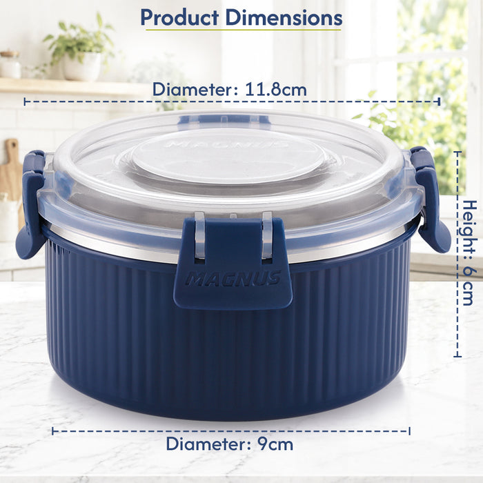 Magnus Klip Lock Stainless Steel Microwave Safe Container with Plastic Lid, Snack & Food Storage, Leak & Spill Proof, BPA Free, Food Grade Material, 450ml