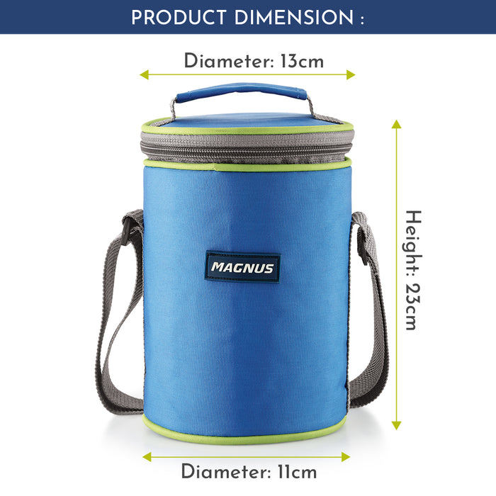 Magnus Aura 3 Deluxe Stainless Steel Lunch Box - Airtight & Leakproof Design with Insulated Cover - Ideal Lunch Box for Kids, Lunch Boxes for Office Men, Women - Premium Tiffin Container (Blue)
