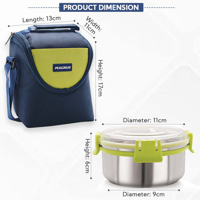 Magnus Aura 2-Piece Stainless Steel Lunch Box Set with Tiffin Bags | Airtight, Leakproof Containers | Lunch Box for Kids, Lunch Boxes for Office Men, Women, School | BPA-Free