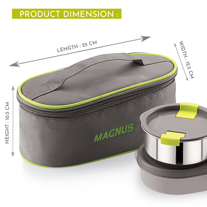 Magnus Olive 3 Lunch Box Set: Leak-Proof Stainless Steel Containers with Thermal Bag - Lunch Box for Kids and Lunch Boxes for Office Men - Airtight & Insulated Food Tiffin (950 ml)
