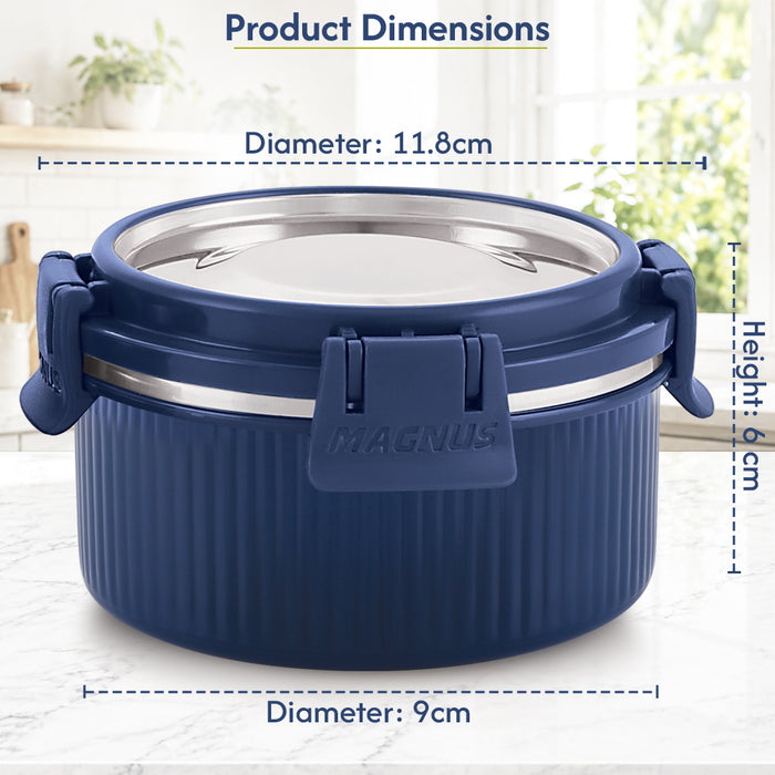 Magnus Klip Lock Deluxe Stainless Steel Microwave Safe Container with Stainless Steel Lid, Snack & Food Storage, Leak & Spill Proof, BPA Free, Food Grade Material