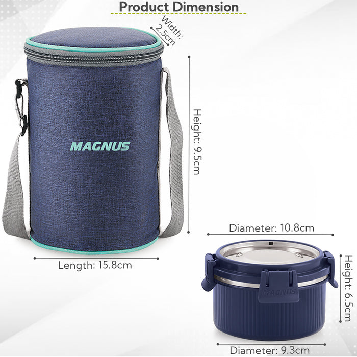 Magnus Microwave Aura 3 Deluxe, Microwave Safe Ribbed Stainless Steel Lunch Box Set with Tiffin Bags & Pouch | Airtight, Leakproof Containers | Lunch Box for Kids, Lunch Boxes for Office Men, Women, School