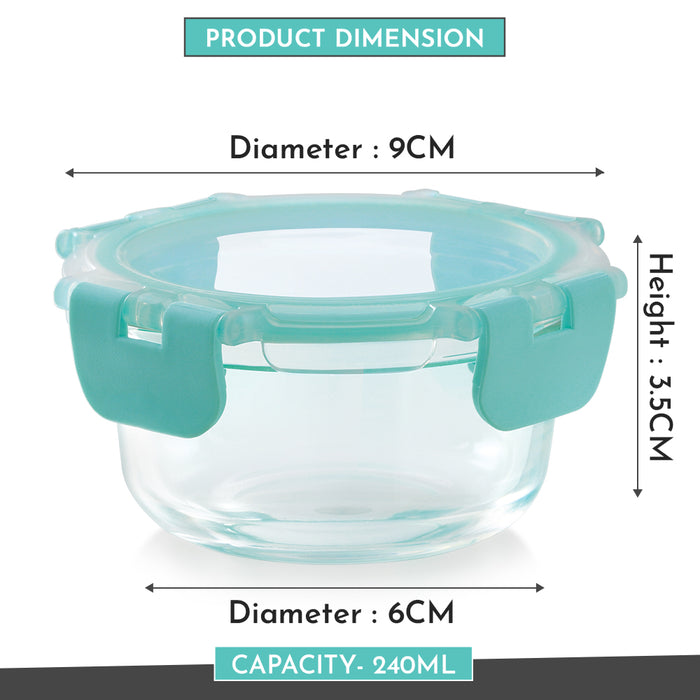 Magnus Glock Round Glass Food Storage Containers Set, Airtight Glass Lunch Containers, Exclusive of BPA, for Microwave, Oven, Freezer & Dishwasher Friendly,240ml -Green