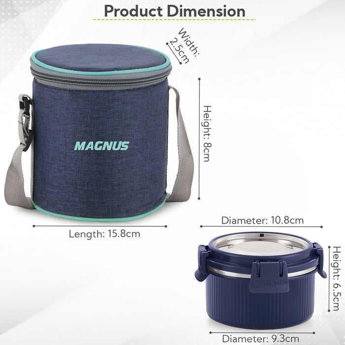 Magnus Microwave Aura 2 Deluxe Microwave Safe Ribbed Stainless Steel Lunch Box Set with Tiffin Bags & Pouch | Airtight, Leakproof Containers | Lunch Box for Kids, Lunch Boxes for Office Men, Women, School