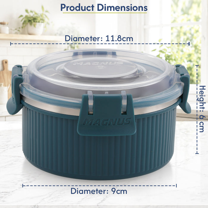 Magnus Klip Lock Stainless Steel Microwave Safe Container with Stainless Steel Lid, Snack & Food Storage, Leak & Spill Proof, BPA Free, Food Grade Material, 400ml, Blue