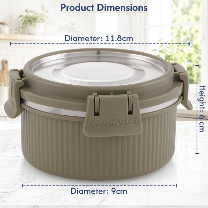 Magnus Klip Lock Deluxe Stainless Steel Microwave Safe Container with Stainless Steel Lid, Snack & Food Storage, Leak & Spill Proof, BPA Free, Food Grade Material, 400ml, beige