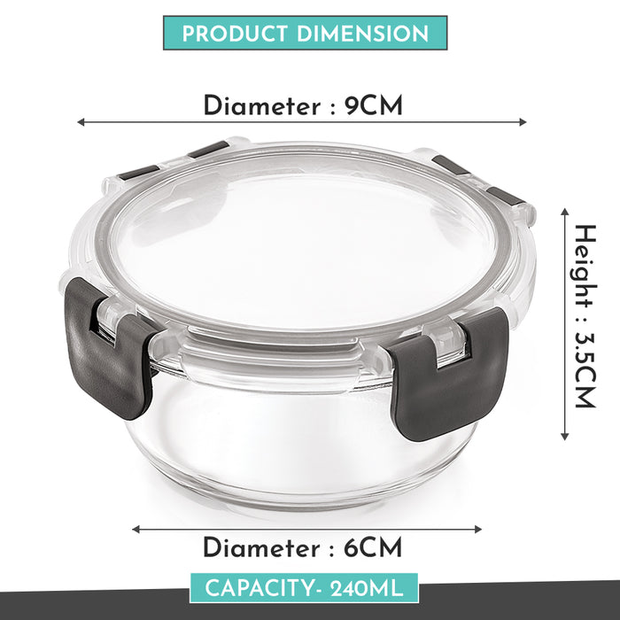Magnus Glock Round Glass Food Storage Containers Set, Airtight Glass Lunch Containers, Exclusive of BPA, for Microwave, Oven, Freezer & Dishwasher Friendly,240ml