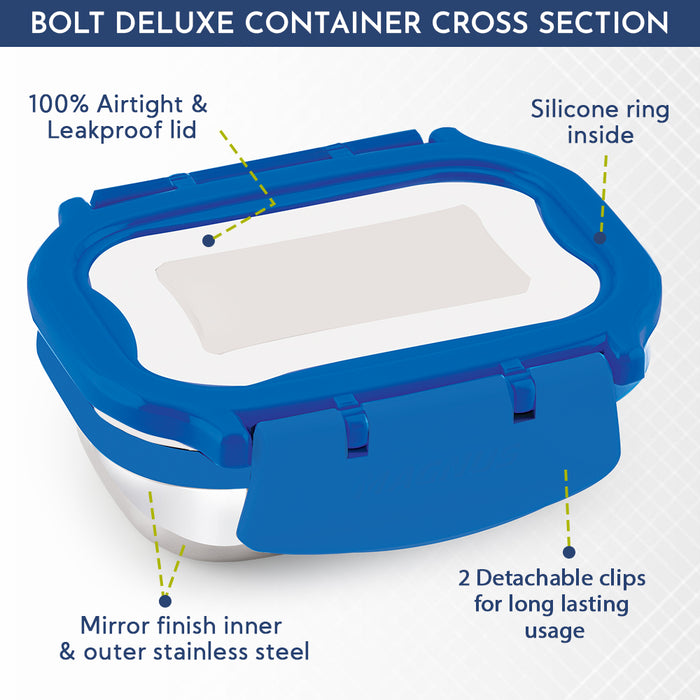 Magnus Bolt Deluxe Stainless Steel Lunchbox for Office & School, Leak-Proof Tiffin with Stainless Steel Lid, Air-Tight Food Storage, Compact 150ml Lunch Box for Kids, Lunch Boxes for Office Men