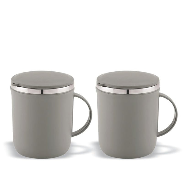 Buy Magnus Espresso Mug | Grey Stainless Steel Coffee Mug 300ML With Lid and  Handle | Wide Mouth Mug Keeps Beverages Hot & Cold 300ML (Set of 2 Pcs)   Magnus Homeware