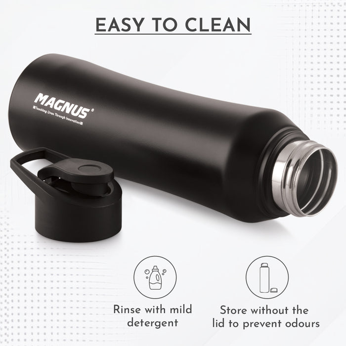 Magnus Oscar Single Wall Stainless Steel Water Bottle for School, Office, Home, Gym, Leakproof, Rust free, Black - 750ml, Set of 3