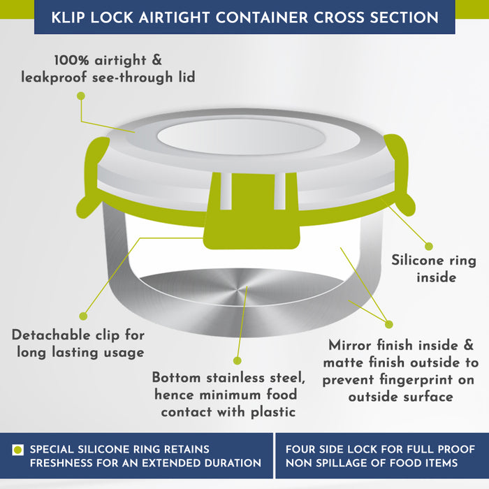 Magnus Avanza 4 - Stainless Steel Leakproof Lunch Box for Kids with Klip Lock & Insulated Bag | Airtight BPA-Free Tiffin | Ideal Lunch Boxes for Office Men, Women, School | Durable Food Containers