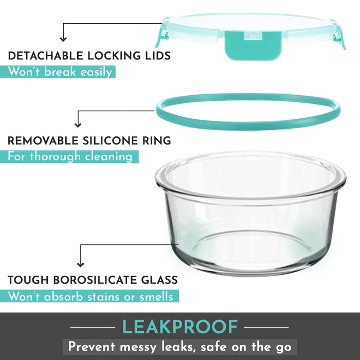 Magnus Glock Round Glass Food Storage Containers Set, Airtight Glass Lunch Containers, Exclusive of BPA, for Microwave, Oven, Freezer & Dishwasher Friendly,240ml -Green
