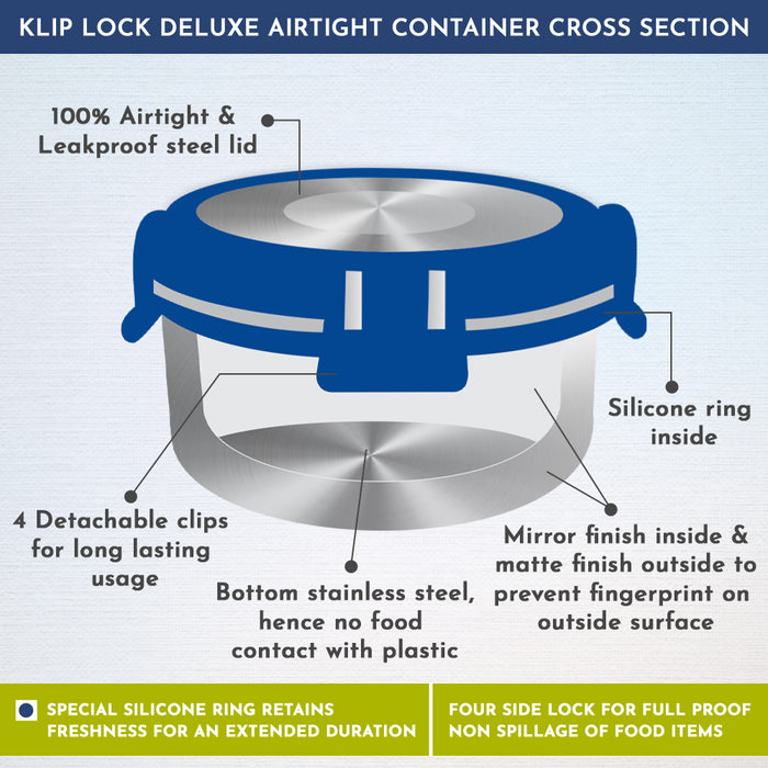 Magnus Aura 4 Deluxe Stainless Steel Lunch Box for Kids | Airtight, Leakproof, Insulated | Ideal Lunch Boxes for Office Men, Women | Hot Meals | Convenient Carrying Pouch (Blue)