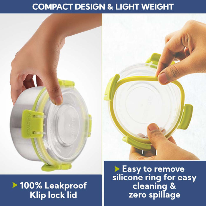 Magnus Aura 2-Piece Stainless Steel Lunch Box Set with Tiffin Bags | Airtight, Leakproof Containers | Lunch Box for Kids, Lunch Boxes for Office Men, Women, School | BPA-Free