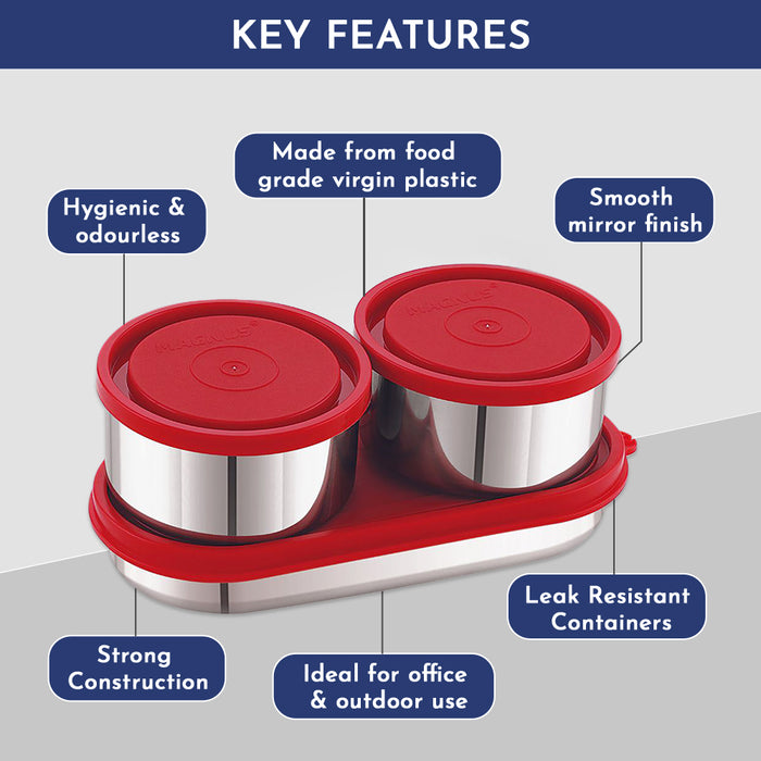 Magnus Fancy 3 Prime Steel Lunch Box Set | Leak-Proof Lunch Box for Kids, Office Men | 1050ml | Insulated Bag & Washable Cover | Tiffin with 3 Compartments | Safe & Stylish Design