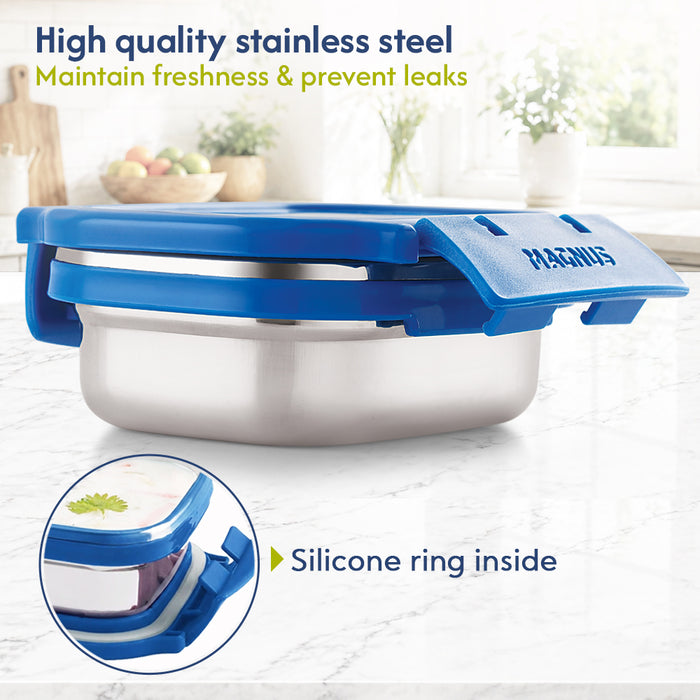 Magnus Bolt Deluxe Stainless Steel Lunchbox for Office & School, Leak-Proof Tiffin with Stainless Steel Lid, Air-Tight Food Storage, Compact 150ml Lunch Box for Kids, Lunch Boxes for Office Men
