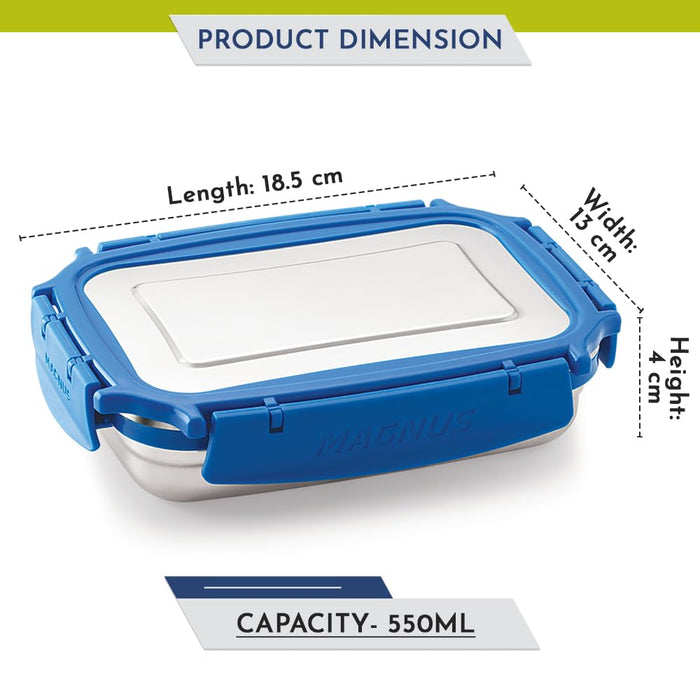 Magnus Bolt Deluxe Stainless Steel Lunch Box - BPA-Free, Leak-Proof Tiffin for Office & School, Ideal Lunch Box for Kids and Office Men, Air-Tight Food Storage Container, 550ml