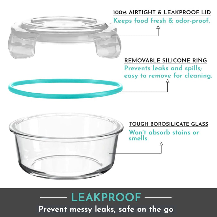 Vivid Glass Food Round Container with Break-Free Detachable Lock – Oven & Microwave Safe Borosilicate Glass - 400ML