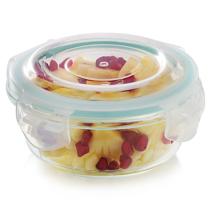 Vivid Glass Food Round Container with Break-Free Detachable Lock – Oven & Microwave Safe Borosilicate Glass - 400ML