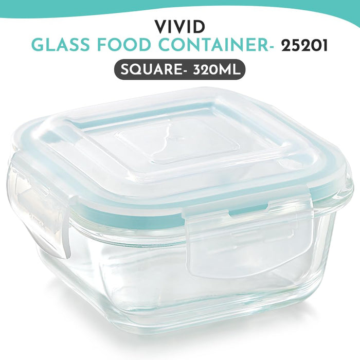 Vivid Glass Food Sqaure Container with Break-Free Detachable Lock – Oven & Microwave Safe Borosilicate Glass - 320ML