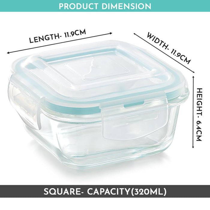 Vivid Glass Food Sqaure Container with Break-Free Detachable Lock – Oven & Microwave Safe Borosilicate Glass - 320ML