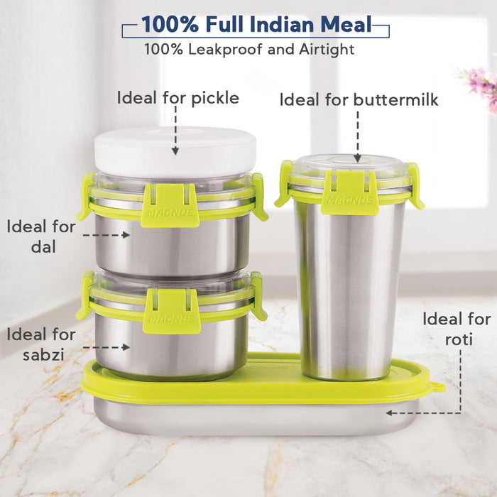 Magnus Nexus 5 Prime Stainless Steel Lunch Box Set | Insulated, Air-Tight, Leakproof Lunch Box for Kids, Office Men & School Tiffin | Suitable for Men, Women - Blue