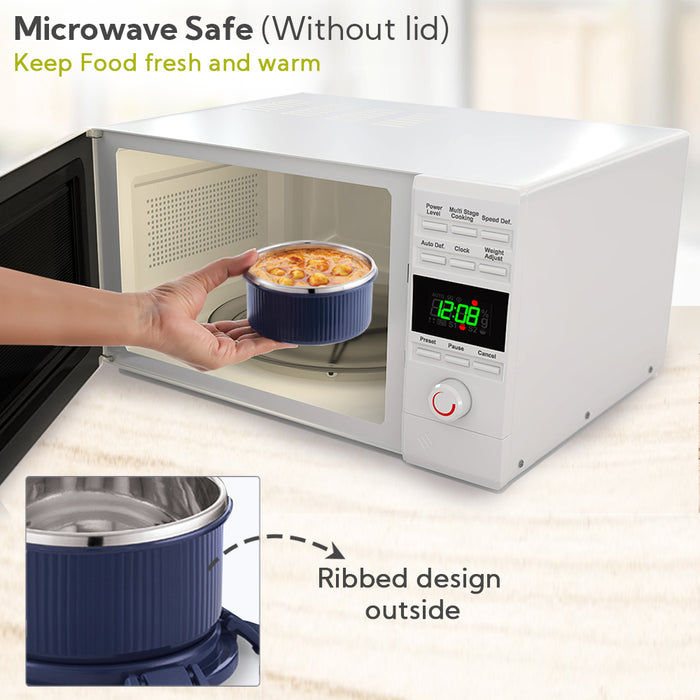 Magnus Microwave Aura 2 Deluxe Microwave Safe Ribbed Stainless Steel Lunch Box Set with Tiffin Bags & Pouch | Airtight, Leakproof Containers | Lunch Box for Kids, Lunch Boxes for Office Men, Women, School