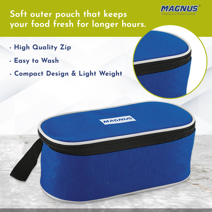 Magnus Super 3 Prime Stainless Steel Lunch Box for Office & School | Leak-Proof Lunch Box for Kids | Lunch Boxes for Office Men | Compact & Air-Tight Design | Safe Plastic Cover | Blue