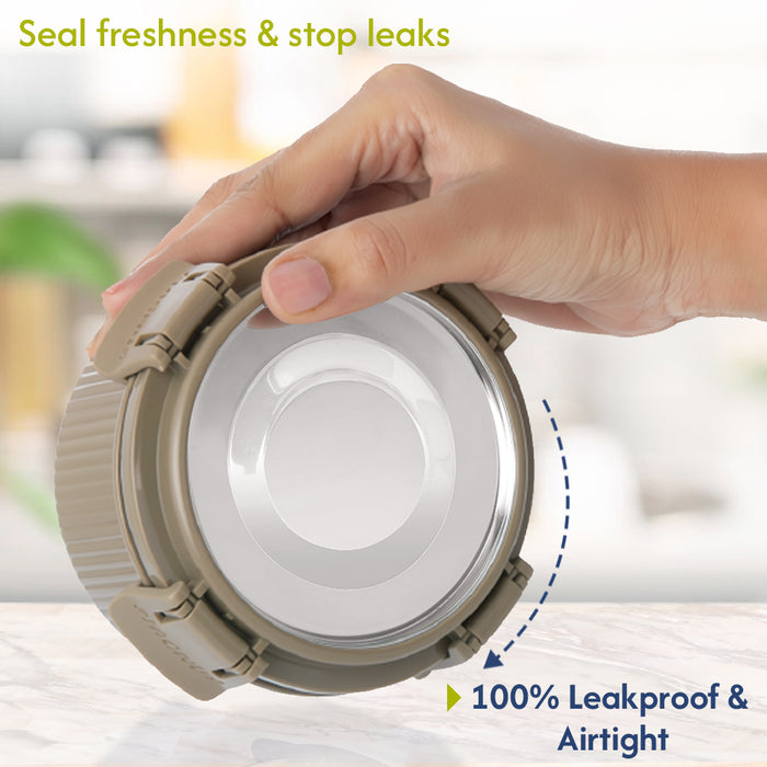 Magnus Klip Lock Deluxe Stainless Steel Microwave Safe Container with Stainless Steel Lid, Snack & Food Storage, Leak & Spill Proof, BPA Free, Food Grade Material, 400ml, beige