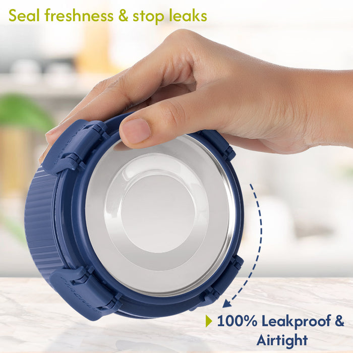 Magnus Klip Lock Deluxe Stainless Steel Microwave Safe Container with Stainless Steel Lid, Snack & Food Storage, Leak & Spill Proof, BPA Free, Food Grade Material