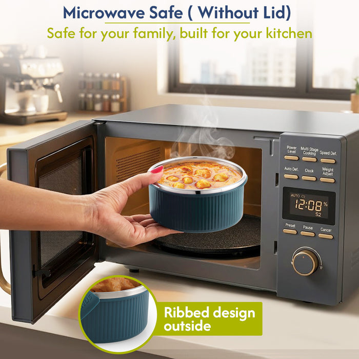 Magnus Klip Lock Stainless Steel Microwave Safe Container with Stainless Steel Lid, Snack & Food Storage, Leak & Spill Proof, BPA Free, Food Grade Material, 400ml, Blue