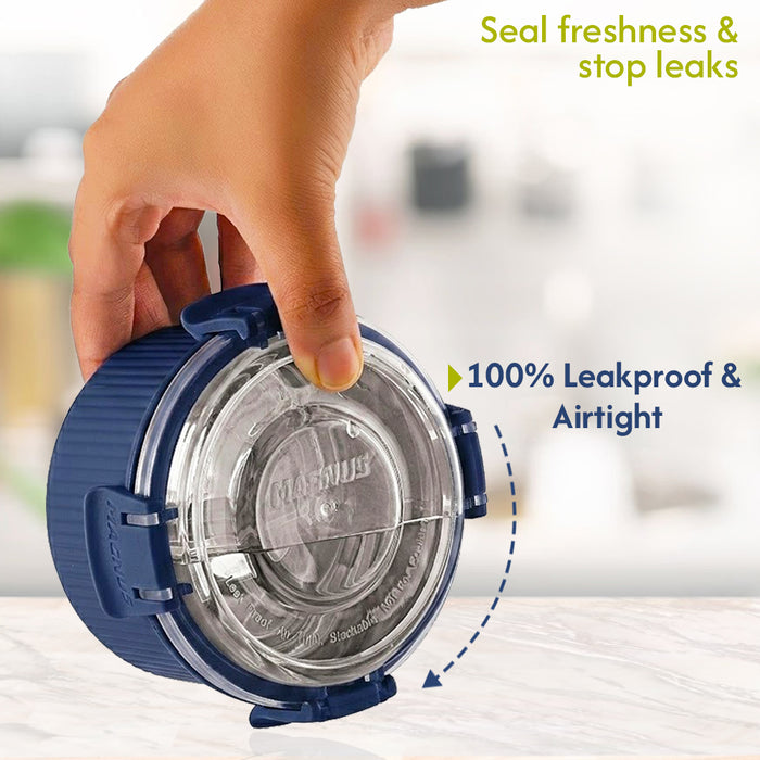 Magnus Klip Lock Stainless Steel Microwave Safe Container with Plastic Lid, Snack & Food Storage, Leak & Spill Proof, BPA Free, Food Grade Material, 450ml
