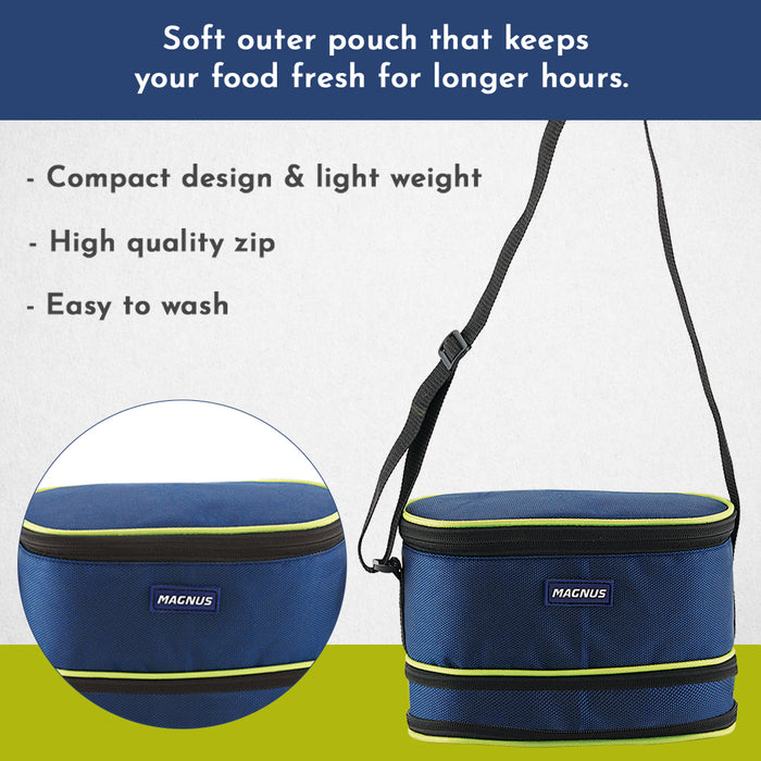 Magnus Avanza 4 - Stainless Steel Leakproof Lunch Box for Kids with Klip Lock & Insulated Bag | Airtight BPA-Free Tiffin | Ideal Lunch Boxes for Office Men, Women, School | Durable Food Containers