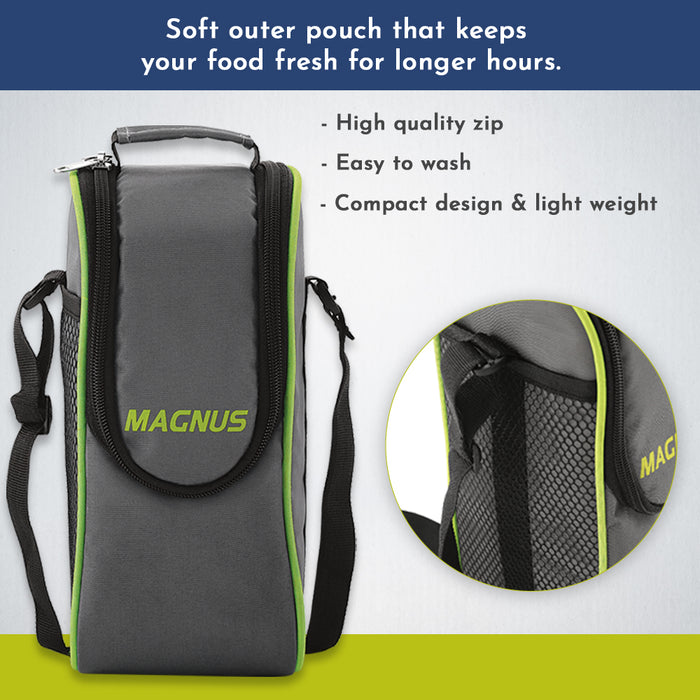 Magnus Opal 4 Stainless Steel Lunchbox Set with Bag - Leak-Proof, Insulated Lunch Box for Kids, Lunch Boxes for Office Men and Women - 4 Containers, 350ml Each, with Smart Steam Lock Mechanism