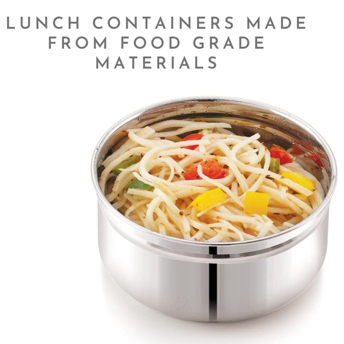 Magnus Feast 2 Stainless Steel Lunch Box Set - 700ml with 2 Leakproof Containers & BPA-Free Design, Soft Silicone Lids - Blue Lunch Box for Kids, Ideal Lunch Boxes for Office Men & Women