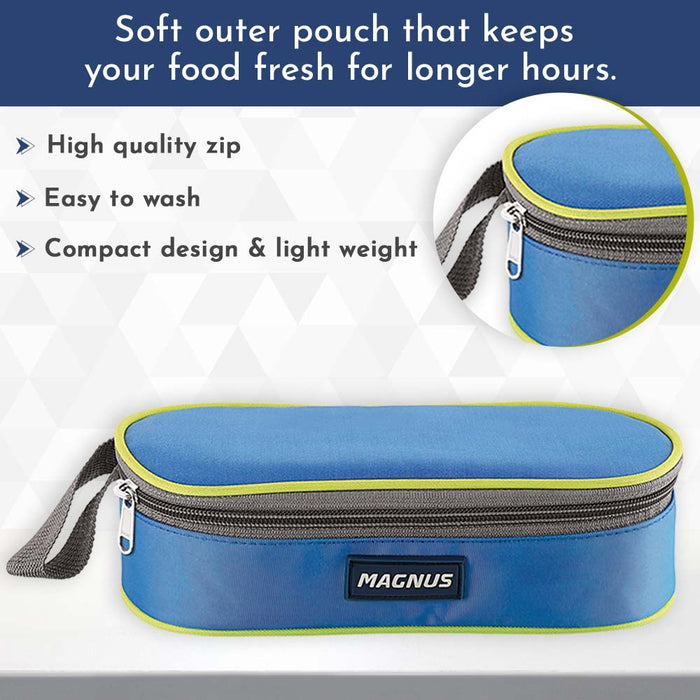 Magnus Avanza 2 Deluxe Stainless Steel Lunch Box | Airtight, Leakproof, Insulated | Ideal Lunch Box for Kids | Lunch Boxes for Office Men and Women | Compact Design with Carrying Pouch